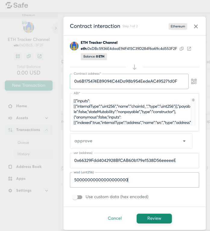 Sample $PUSH approval transaction from SAFE